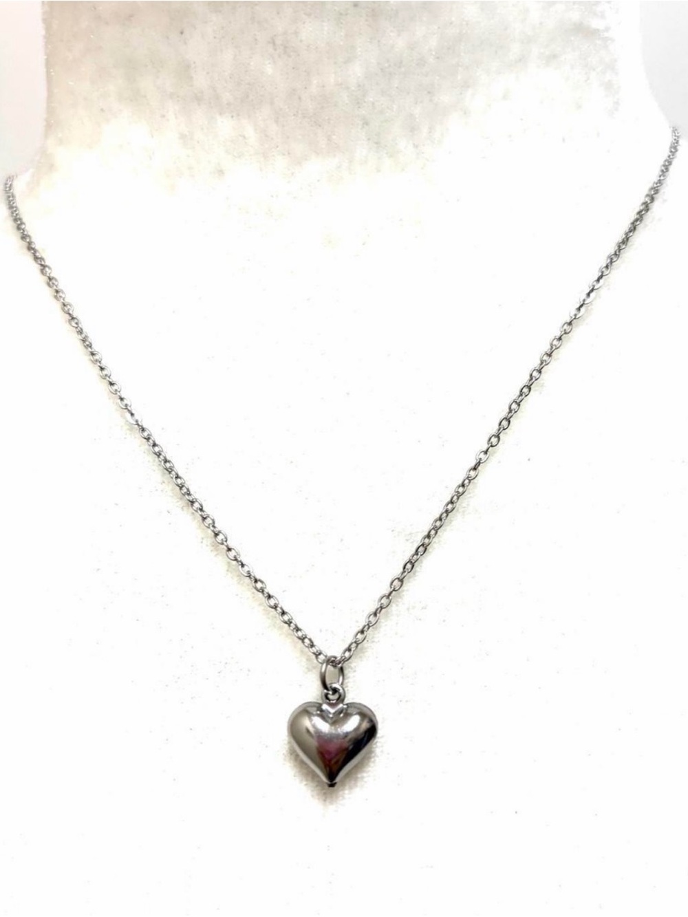 Polished Silver Stainless Steel Heart Pendant Necklace - Women Jewelry
